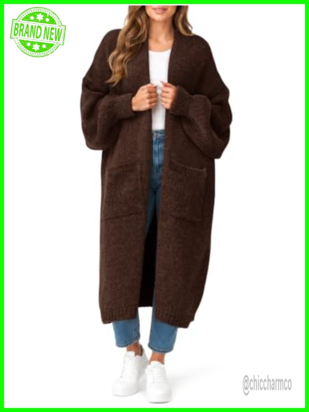 Oversized Open Front Long Cardigan Coatigan with Pockets